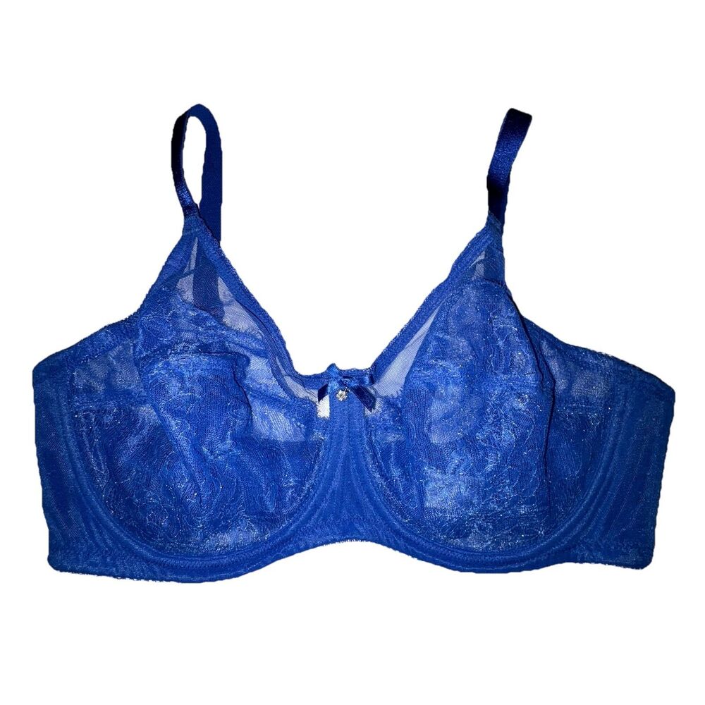 Wacoal Blue Retro Chic Full Figure Underwire Bra Size 38D Lace Unlined #855186
